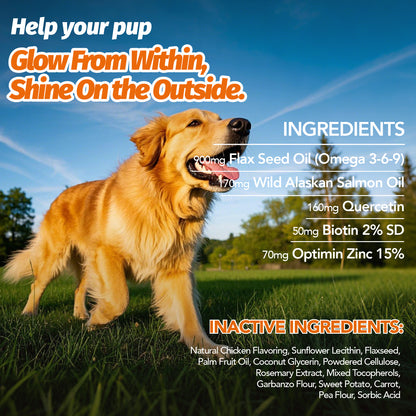 Omega 3 Dog Chews 90ct – 90-Day Supply Skin, Coat & Ear Care Supplement with Probiotics for Itchy Relief, All Ages