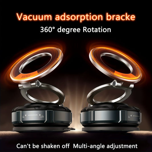 Folding Magnetic Car Phone Mount with Vacuum-Style Dashboard Base, Swivel Joint and 360-Degree Bracket