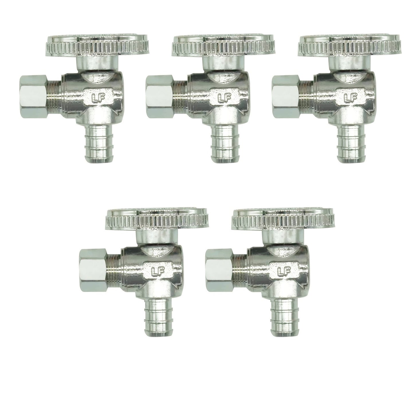 PEX Angle Stop Valve 5pcs – 1/2" PEX x 3/8" OD Compression, 1/4 Turn Shut-Off Valve, Chrome Brass