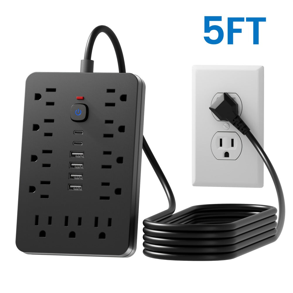 Power Strip with 11 AC Outlets, 4 USB-A, 2 USB-C and Short, 5-Foot or 10-Foot Standard or Braided Cord
