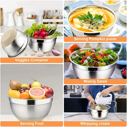 Stainless Steel Mixing Bowls with Airtight Lids 26pcs Set, 3 Grater Attachments, Bottoms, 7Qt 4Qt 2.5Qt 2Qt 1.5Qt 1Qt