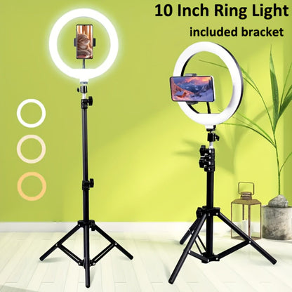 10-Inch Ring Light with Inline Cable Controls, Phone Holder and Desktop Bracket or Mini Tripod Options