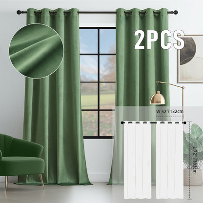Velvet Room Darkening Curtains 2 Panels, Grommet Top Thermal Insulated Soundproof Blackout Curtains for Living Room Bedroom