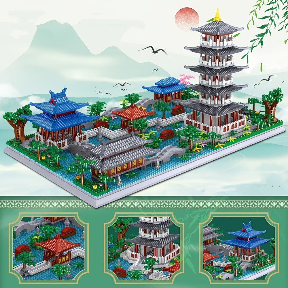 Hangzhou West Lake Building Blocks Set 3282 Pcs – Miniature Chinese Architecture Model Pagoda Cherry Blossom Collectible Landscape Display