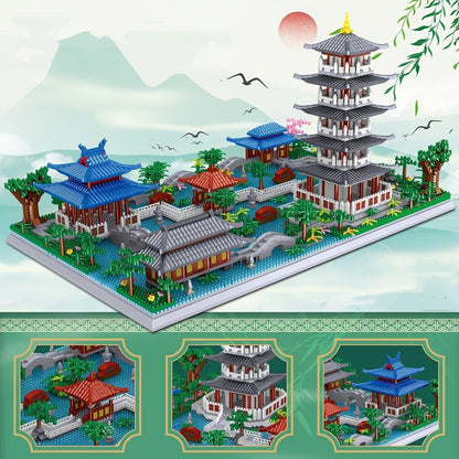 Hangzhou West Lake Building Blocks Set 3282 Pcs – Miniature Chinese Architecture Model Pagoda Cherry Blossom Collectible Landscape Display