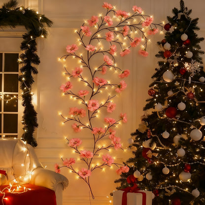 Cherry Blossom LED Fairy Lights USB Powered, 96-Light Faux Floral Garland, Dimmable & Cool White