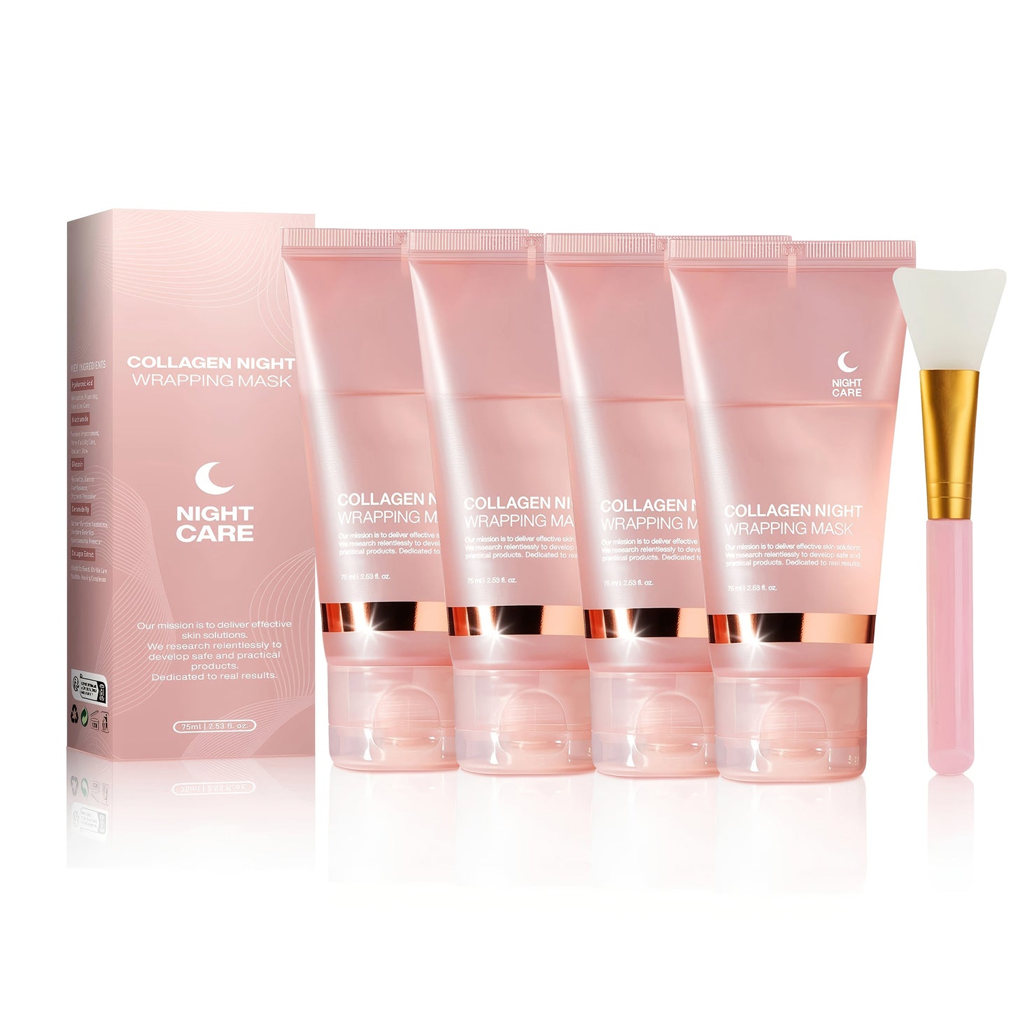 Collagen Night Mask with Jelly Brush, Alcohol-Free Squalane Gel Overnight Face Mask, Deep Nourishing &
