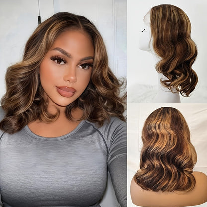 Lace Front Wig Human Hair Body Wave Bob with 13x4 HD Lace, 4/27 Ombre and 10-16in Length Choices