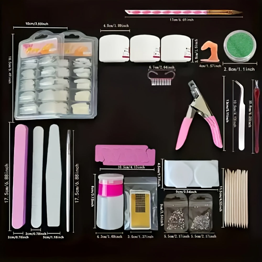 Acrylic Nail Kit 23-in-1 Complete Set with 12 Glitter Colors White & Pink Powder – DIY Nail Extension System No Glue No Liquid Needed