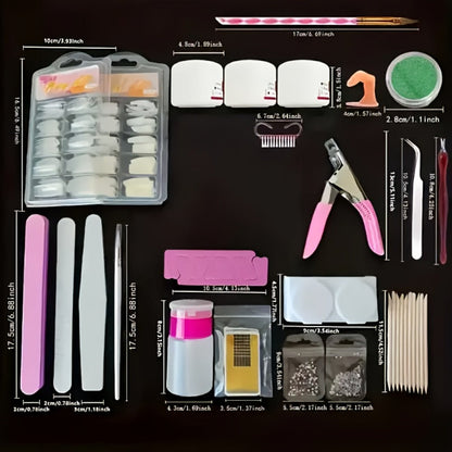Acrylic Nail Kit 23-in-1 Complete Set with 12 Glitter Colors White & Pink Powder – DIY Nail Extension System No Glue No Liquid Needed