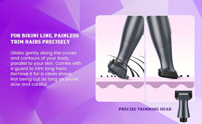 Women's Electric Bikini Trimmer Body Shaver Cordless Razor Replaceable Heads Facial Hair Eyebrow Nose Ear Hair Removal Sensitive Skin
