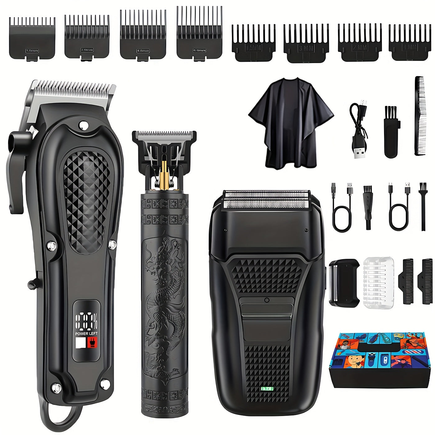 Men's Grooming Kit Hair Clipper Set USB Rechargeable LCD Display – Professional Clipper Razor T-Blade Trimmer 8 Guide Combs & Apron Complete