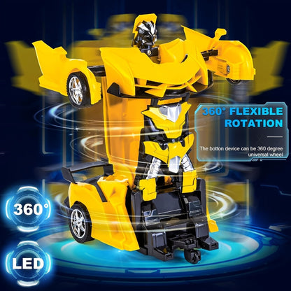 Transforming RC Robot Car for Kids 2.4GHz, One-Button Deformation Stunt Car 360 Drift LED Lights