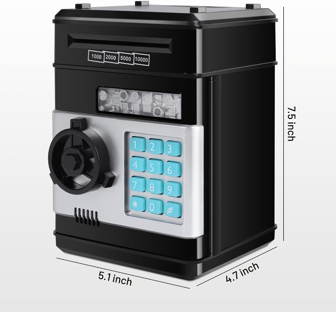 Electronic ATM Piggy Bank for Kids, Digital Coin & Cash Money Bank with Password Lock, Holds 600 Coins or 100 Bills