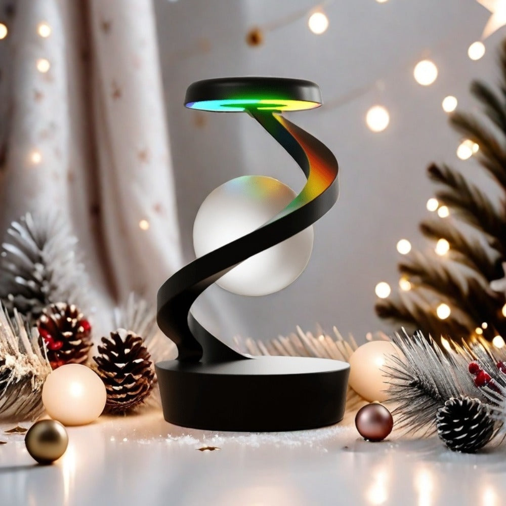 Floating Rotating Night Light with Wireless Charger, Smart Desktop Visual Levitating Lamp with Light Sensor