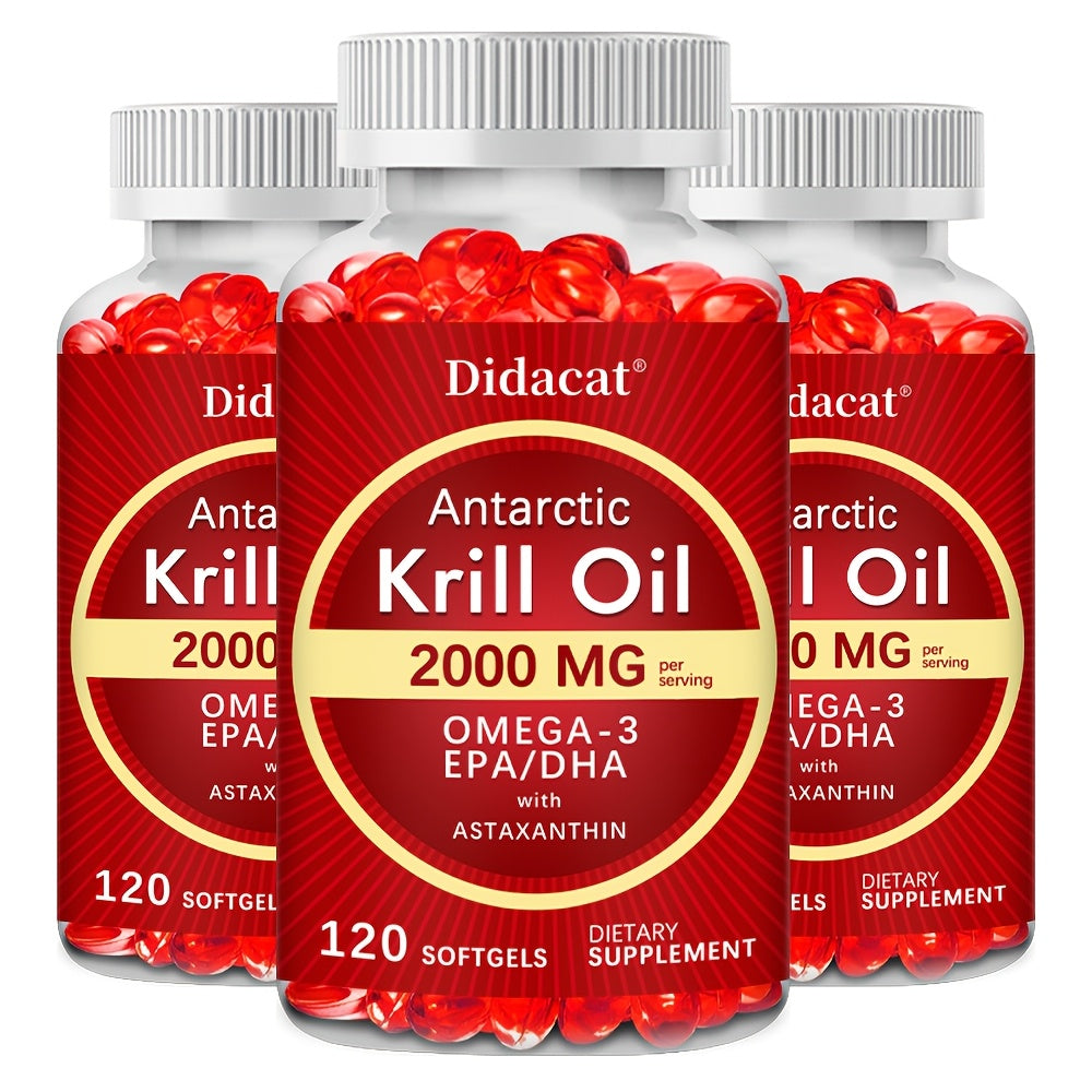 Antarctic Krill Oil 2000mg Per Serving 120 Softgels with Omega-3, EPA & DHA for Brain, Heart, Joint & Eye Health