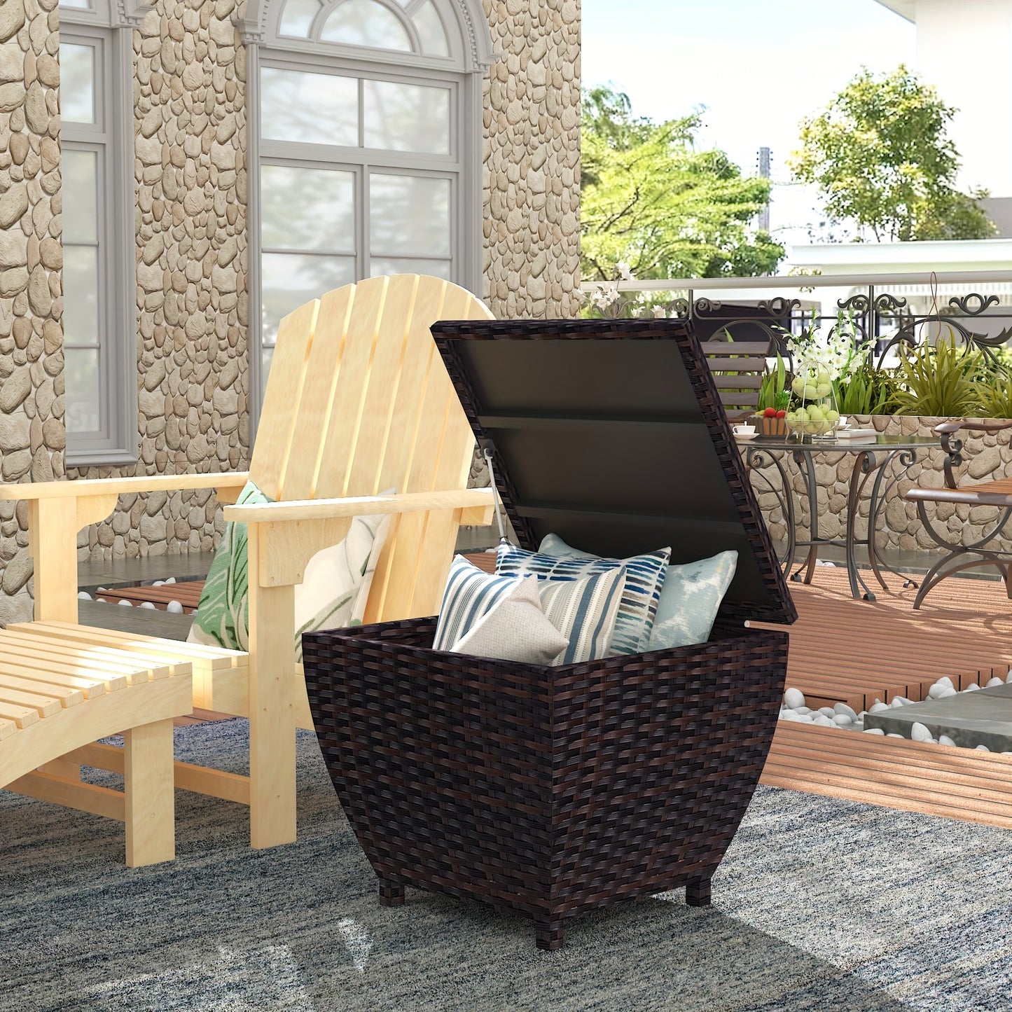 PE Wicker-Look Outdoor Storage Side Table with Flip-Top Lid and Brown, Gray or Black Options
