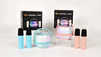 Portable Karaoke Machine with 2 Wireless Microphones, 3-Piece Bluetooth Speaker Set, Ambient Night Lamp Lighting