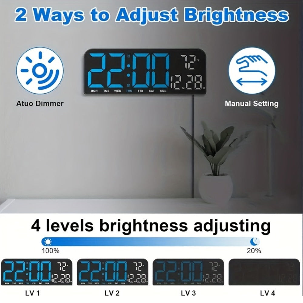 Large Digital LED Wall Clock Dual Alarm Clock with Temperature Date Display Brightness for Entryways, Bedrooms and Living Spaces
