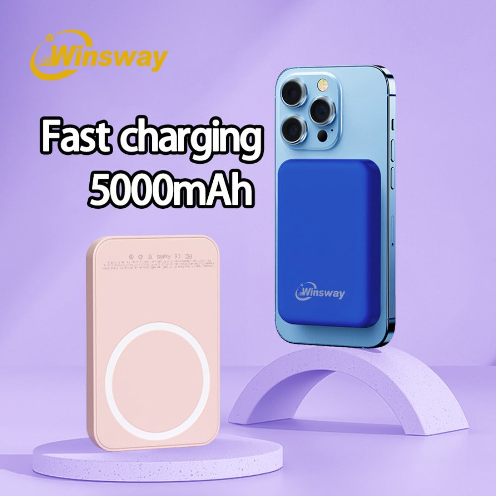 Power Bank Magnetic 5000mAh Mini with Wireless Charging, PD, QC3.0 and Eight Colors for Travel
