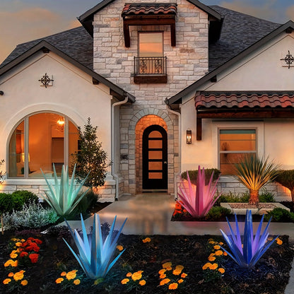 Solar Powered Agave Metal Sculpture Garden Statue – Hand-Painted Rustic Agave Figurine with LED Light & Remote Control