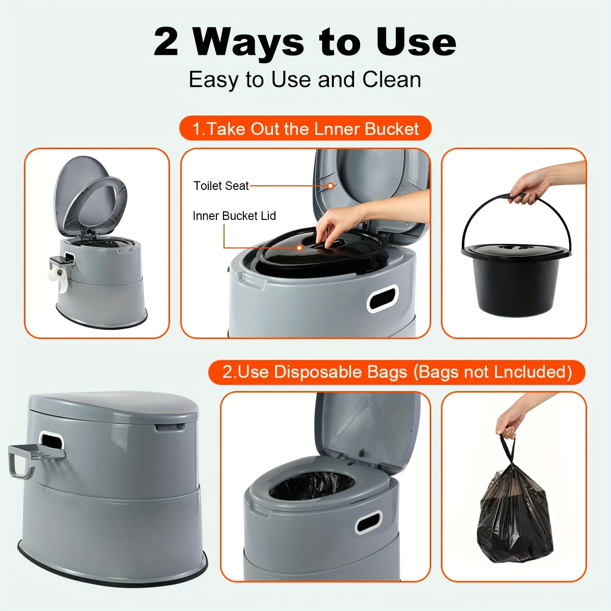 Portable Camping Toilet Extra Large for Adults – Indoor Outdoor Commode with Detachable Inner Bucket & Removable Paper Holder