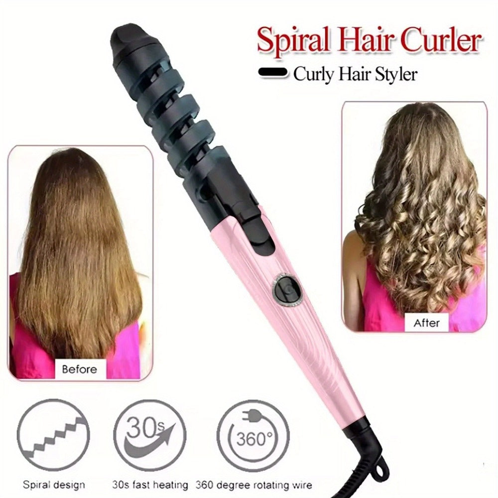 Spiral Curling Iron, Anti-Scald Fast Heating Curler for Long & Short Hair, Portable Rotating Barrel