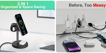 Wireless Charging Station, 3-in-1 Qi-Labeled Stand for iPhone, Apple Watch and AirPods Models in Six Colors