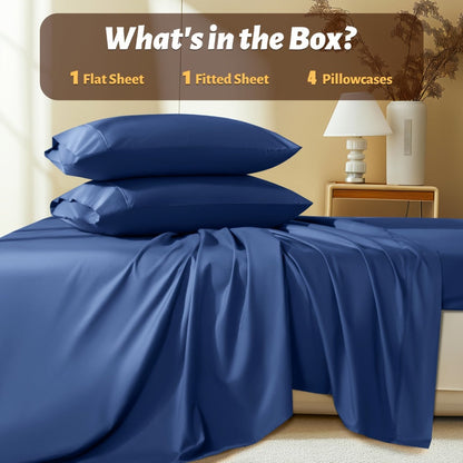 Bed Sheet Set 4-Piece Bamboo-Derived Fabric with Available Extra-Deep Pocket and Eighteen Colors