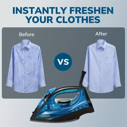 Steam Iron Non-Stick Bottom Plate High Pressure Anti-Calc Safety Protection Adjustable Temperature Steam Settings Dry Wet Clothes Fast