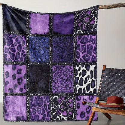 Purple Leopard Flannel Throw Blanket – Luxury Plush Soft Warm Cozy Blanket for Sofa Bed Car Camping Travel