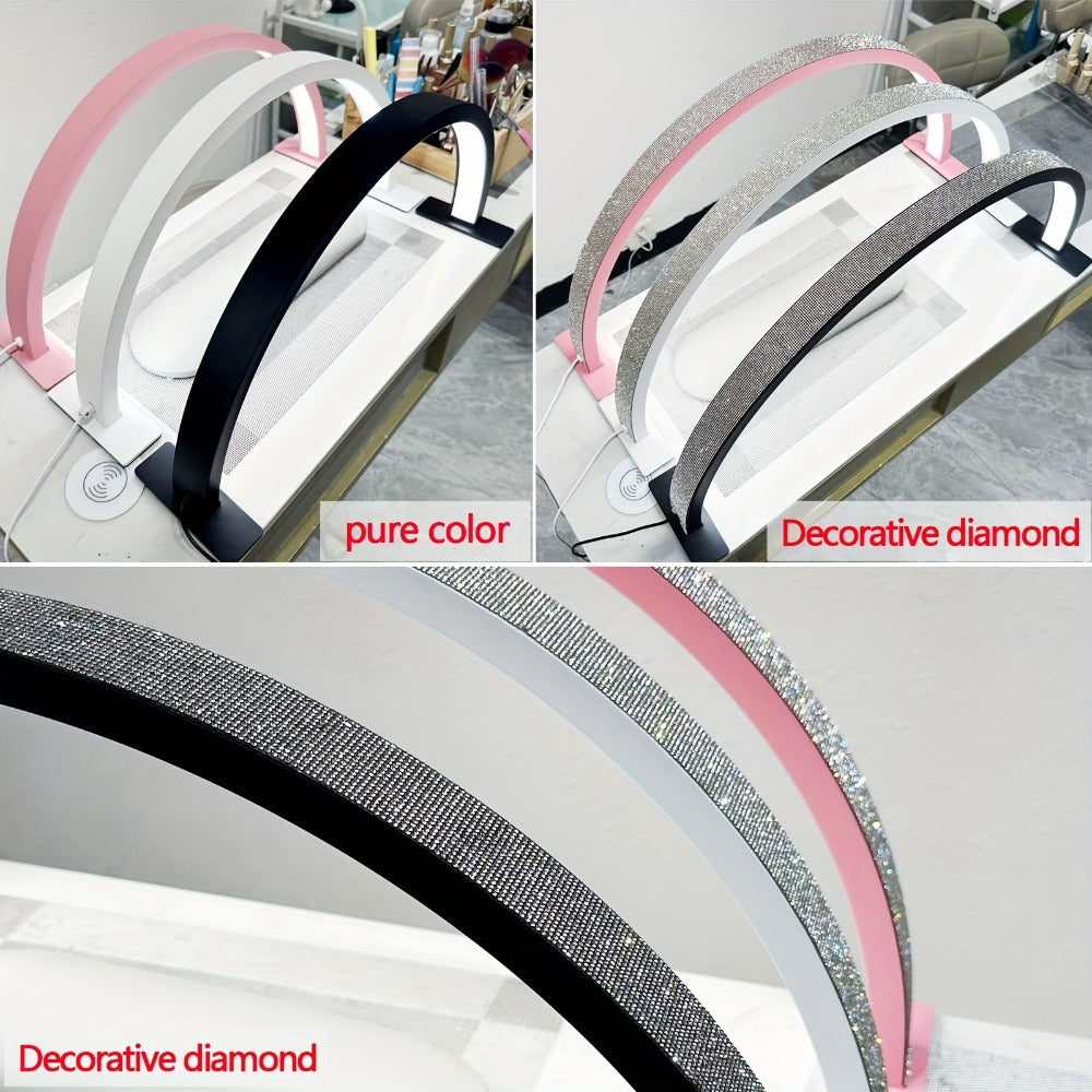 Nail Studio Lamp 29-Inch LED Half-Moon Desk Light with Three Color Temperatures and Adjustable Brightness for Nail Work