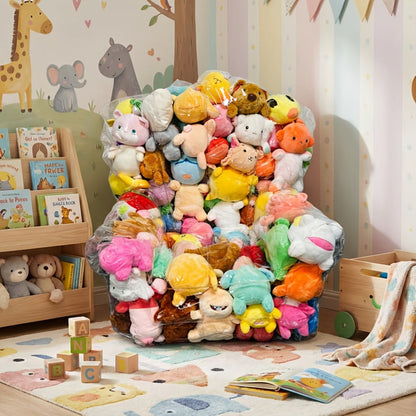 Large Transparent Plush Toy Storage Bag with Zipper Closure Stuffed Animal Organizer Bean Bag Chair Cover Openable Filling 100x90cm Clear