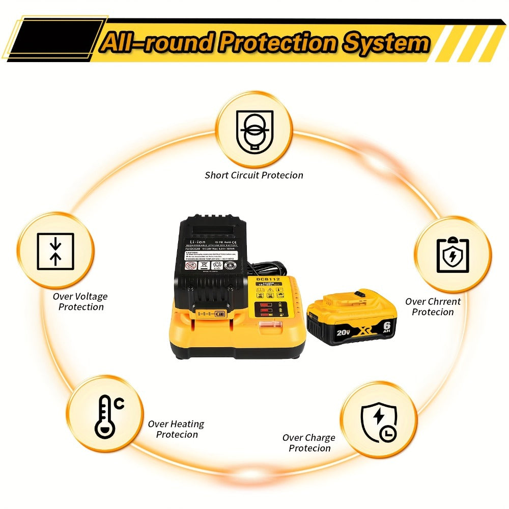 Yellow 12V/20V MAX Battery Charger Compatible with Select DeWalt DCB Batteries and 22V 2A Output Label