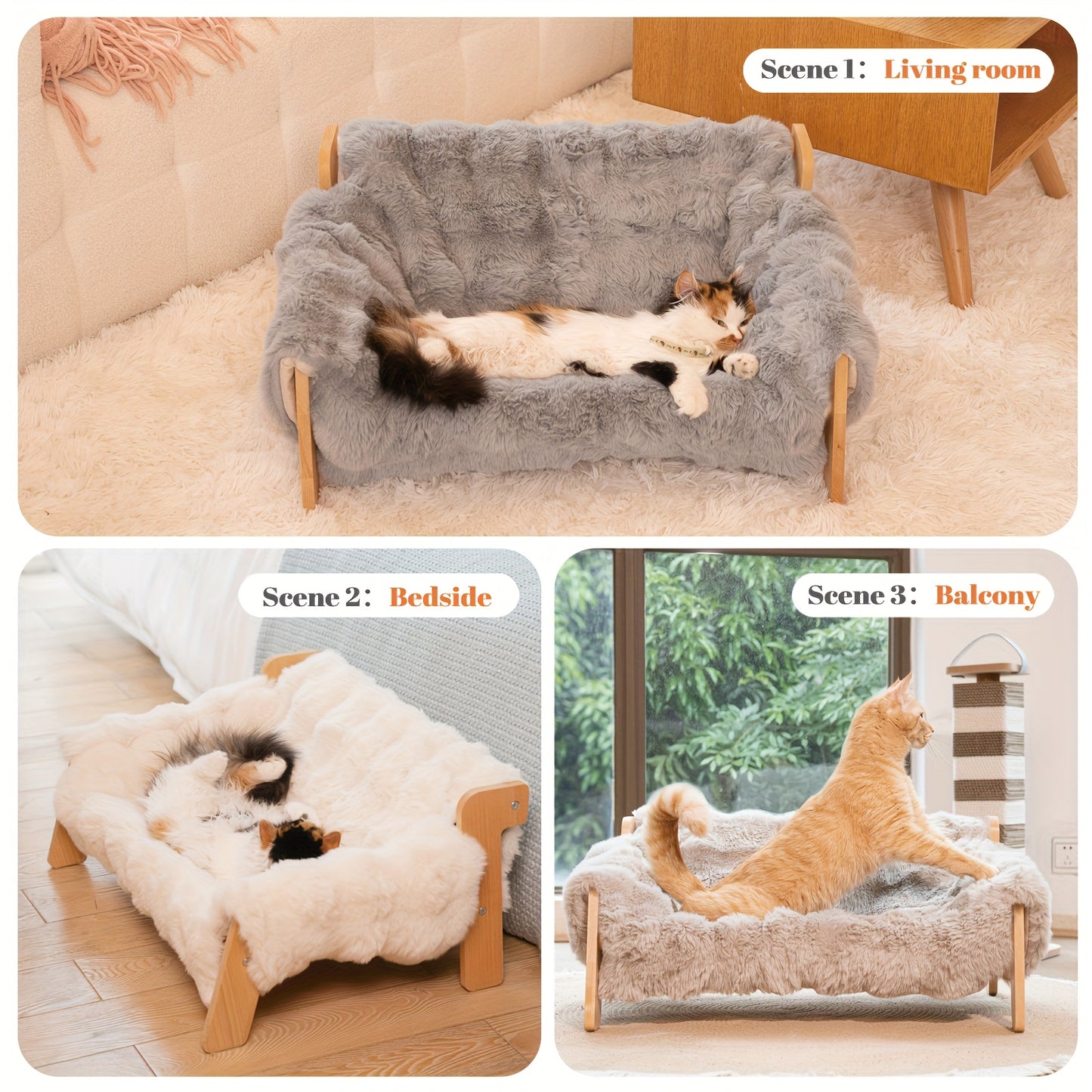 Raised Solid Wood Pet Couch Bed Elevated Modern Cat & Dog Sofa Chair 27x18x12 Inch – Thick Wide Wood Frame Space-Saving Cozy Pet Furniture