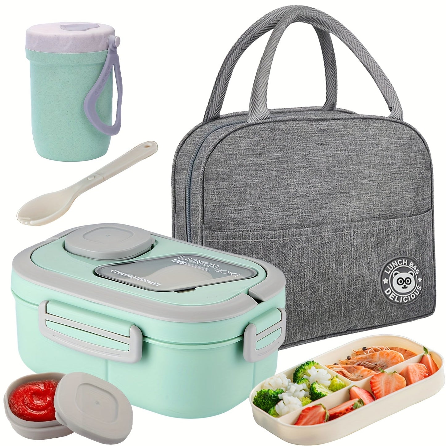 2-Layer Bento Lunch Box Set with Cup and Meal Bag - Multi-Grid Lunch Box for School, Office & Outdoor Picnics