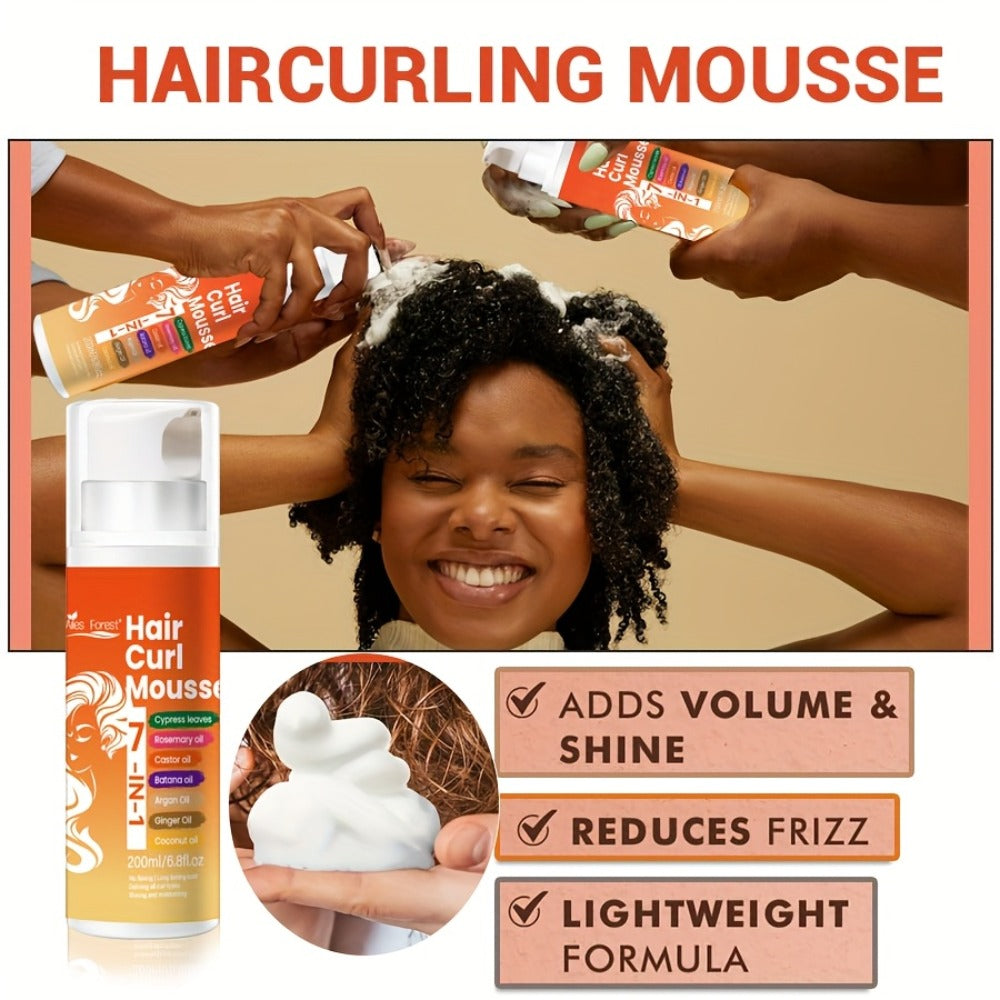7-in-1 Natural Oil Curl Mousse Long-Lasting Hold Deep Moisturizing Rosemary Castor Coconut Oil – Smoothing Frizz-Free Curl Defining Foam