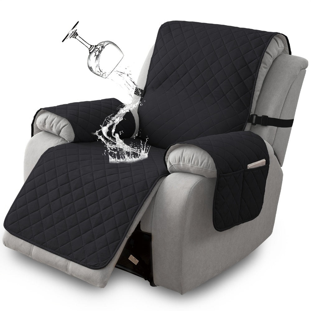 Diamond-Quilted One-Piece Recliner Chair Cover with Side Pocket, Buckle Strap and Eight Colors