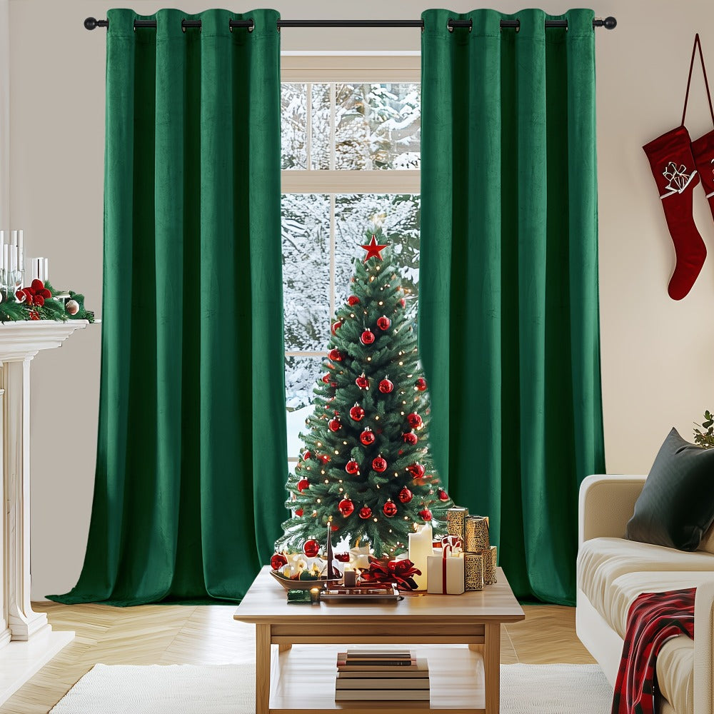 Velvet Room Darkening Curtains 2 Panels, Grommet Top Thermal Insulated Soundproof Blackout Curtains for Living Room Bedroom