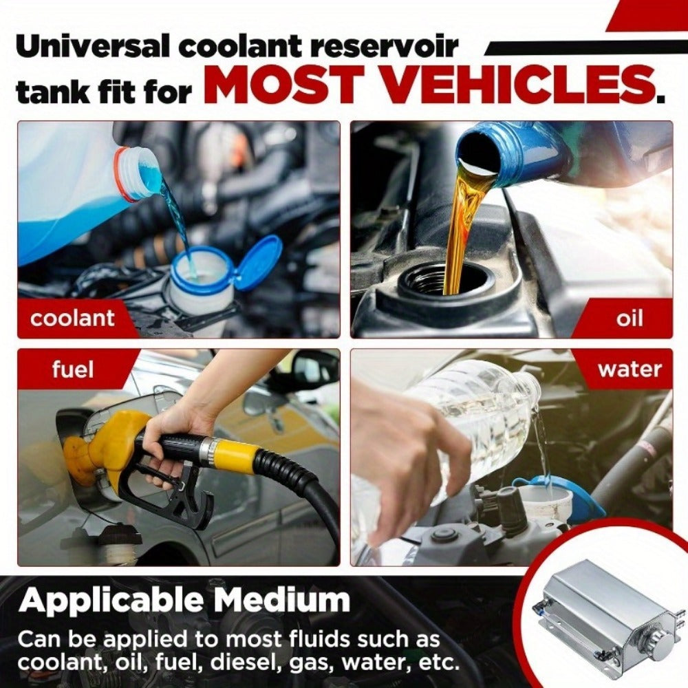 Coolant Overflow Reservoir Tank – 2L Universal Polished Aluminum Expansion Catch Can, Radiator Coolant Recovery Tank for Chevy, GMC