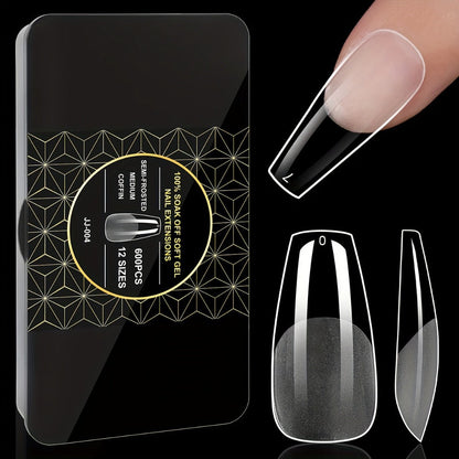 Gel Nail Tips 600 Pieces Clear Crystal Full Cover Nail Extensions – Almond Oval Coffin Stiletto Square Short Medium Long Soft Gel False