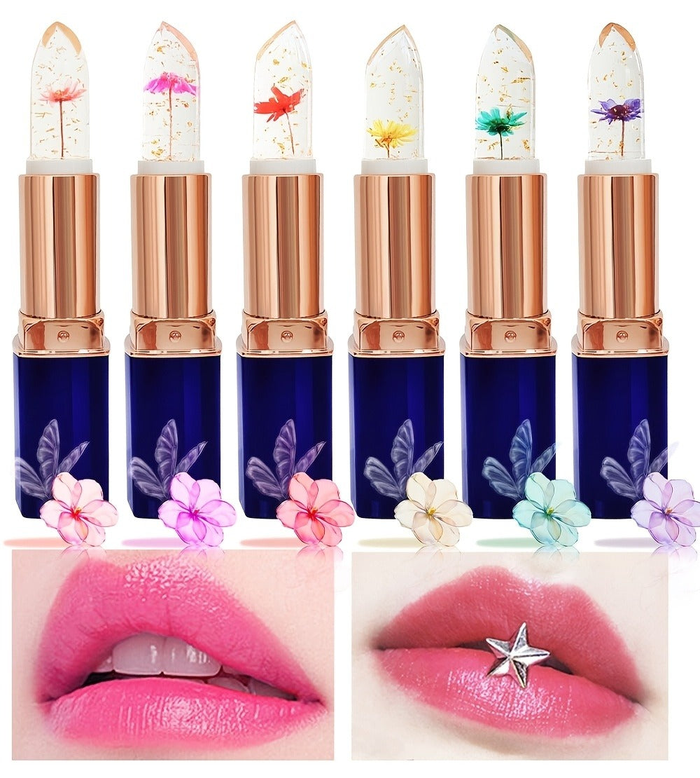 Flower Shaped pH Lip Balm Set 6pcs Individually Wrapped – Color Changing Transparent to Pink Tint, 6 Flavors Deep Moisturizing