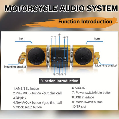 Motorcycle Bluetooth Speaker Sound Bar with Built-in Amplifier – IPX5 Waterproof, FM Radio, USB & AUX Input