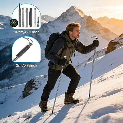 Adjustable Trekking Pole Titanium Alloy Hiking Stick with Built-in Compass Combination Lock Canvas Storage Bag Lightweight Telescopic