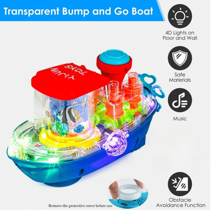 Interactive Sensory Boat Toy for Toddlers 2+, Underwater Ocean Theme with Fish & Coral, Rotating Scroll Screen & Music