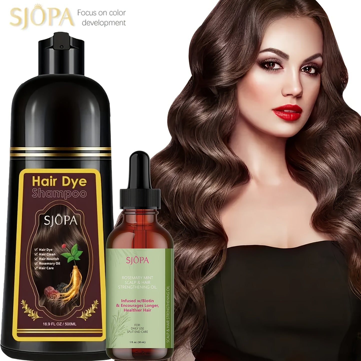 Hair Dye Kit 3-in-1 Color Shampoo with Rosemary Oil 500ml - Natural Safe No Ammonia Quick for Bath Time, Home Spa and Personal Care