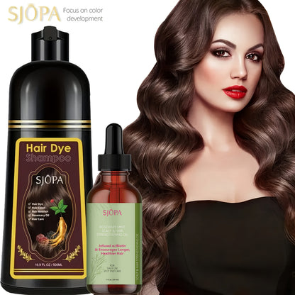 Hair Dye Kit 3-in-1 Color Shampoo with Rosemary Oil 500ml - Natural Safe No Ammonia Quick for Bath Time, Home Spa and Personal Care