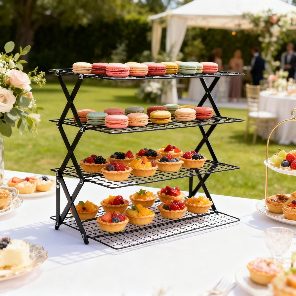 Foldable Cooling Rack for Baking, Stackable Wire Baking Rack with 4-Position Height Adjustment