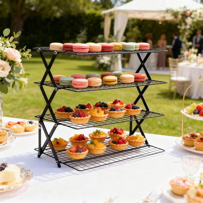 Foldable Cooling Rack for Baking, Stackable Wire Baking Rack with 4-Position Height Adjustment