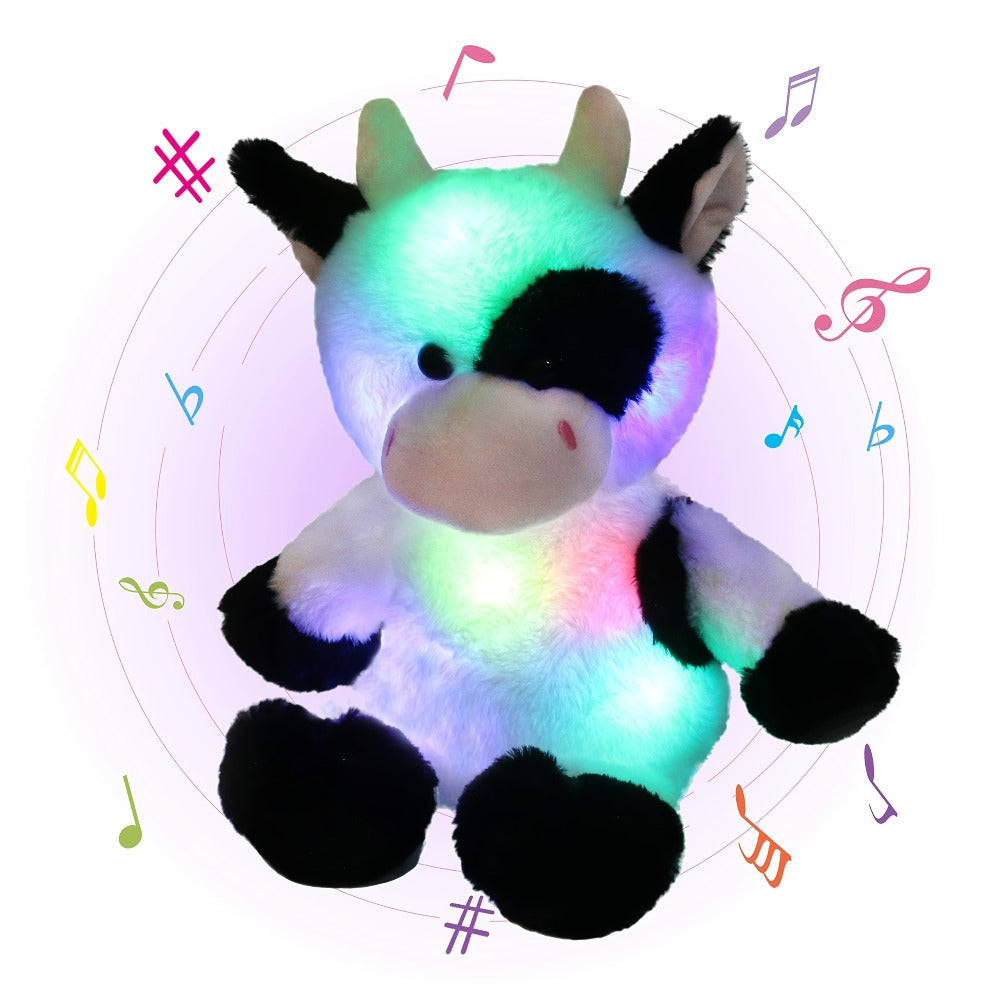 Plush Toy Highland Cow with Glowing Body and Optional Music in Two Interactive Styles for Display